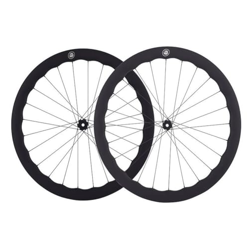 Bike Wheel Set 700C Carbon Fiber Road Bike Wheels 5045mm Rims 36T Ratchet System Ceramic Bearings Fit for 8-12 Speed HG Wheels Disc Brake 12 * 100/142 Thru Axle(Black hub)