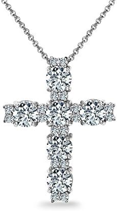 B. BRILLIANT Cross Necklace for Women | Sterling Silver Necklace Round-cut AAA Cubic Zirconia Big Large CZ Crosses for Women with Gift Box