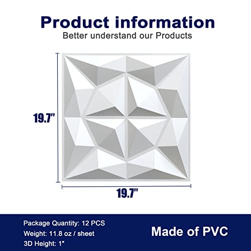 Mix3D Textured 3D Wall Panel, Decorative Pvc White Wall Panels For Interior Wall Decor, 19.7''X19.7'' Pack Of 12 Tiles Cover 32 Sq Ft #TOP3