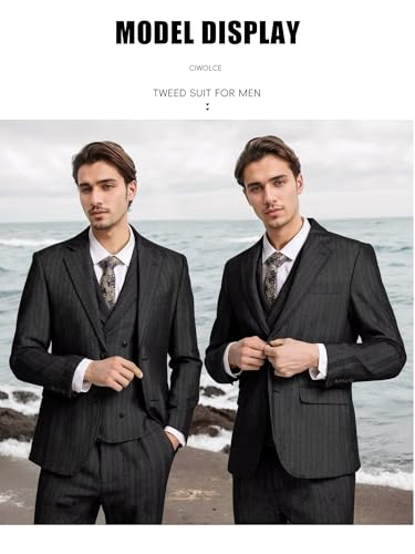 Tweed Herringbone Suit for Men Wool Suits Retro Mens 3 Piece Slim Fit Blazer Jacket Vest Pants Tuxedo Set for Groomsmen Prom3