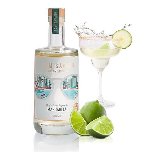 Image of Tom Savano Artisan Cocktails -Single Estate Reposado Margarita, Aged Tequila with Lime, Agave and Bitters, 18.5% ABV, 5 Servings, 500ml Bottle
