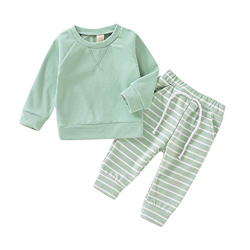 Image of YOUNGER TREE Baby Girls Winter Clothes Set Long Sleeve Striped Hoodie Sweatshirt Pants Outfit Sets for Newborn Infant Toddler