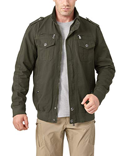 KEFITEVD Bomber Jackets Men Casual Cargo Military Motorbike Jacket Trucker Full Zipper Coat Cotton Army Green(Size:S) - Image 4