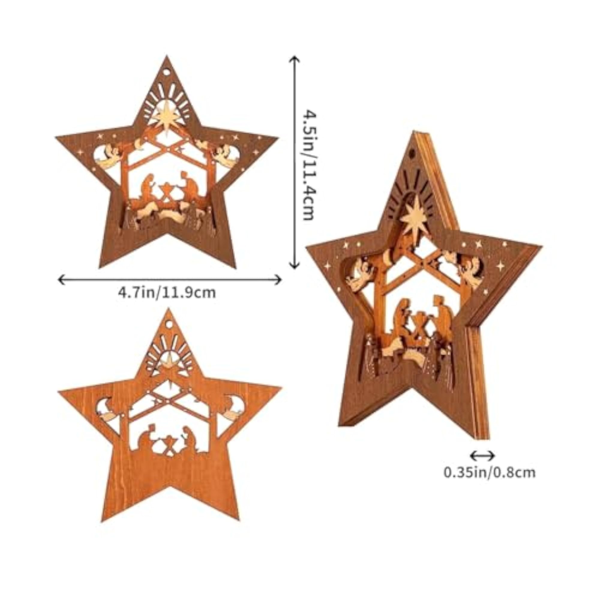 5x Christmas Nativity Scene Ornaments, Rustic Wooden