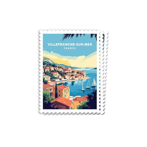 (3pcs) Villefranche-sur-Mer France Sticker - Colorful Mediterranean Coastal Town Retro Travel Illustration - Vintage Europe Adventure Print - Wanderlust Seaside Collectible Sticker