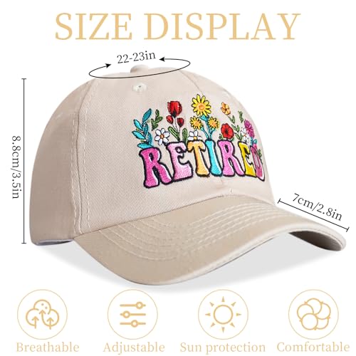 Image of Embroidered Retired Hat, Retirement Gifts, Adjustable Cotton Breathable Colorful Baseball Cap