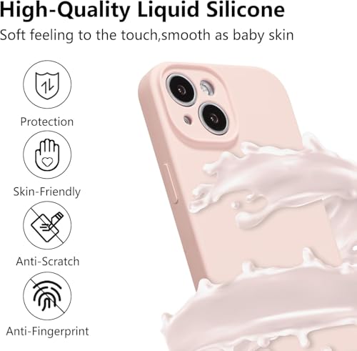 Image of DIZORO Compatible for iPhone 15 Plus Camera Protection Case 6.7, Slim Liquid Silicone 3 Layers Full Covered Soft Gel Rubber Phone Case Protective Cover - Pink