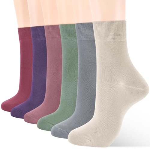 Image of ATBITER Women's Thin Cotton Crew Socks - Soft Above Ankle Bootie Casual Dress Socks 6-Pairs
