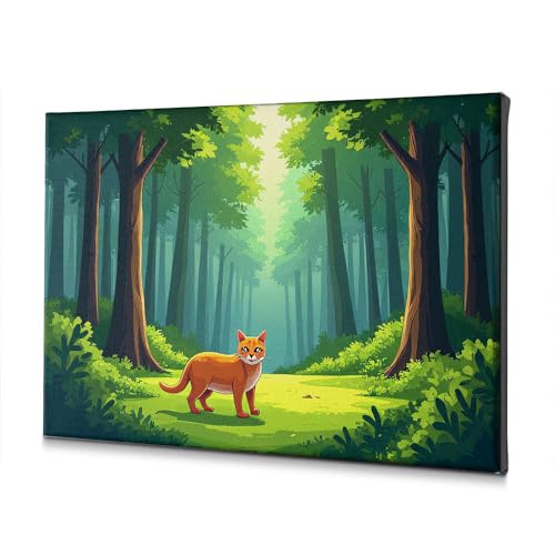 Toile chat orange forêt ensoleillée WTD tableau salle de bain shabby chic 40x60 cm