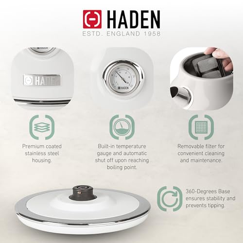Haden Dorset 1.7 Liter Stainless Steel Electric Kettle, Hot Water Kettle with 360-Degree Base and Auto Shutoff, Ivory & Chrome - Thumbnail 5
