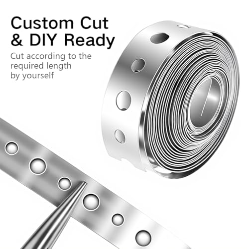 Image of Serplex Galvanized Steel Perforated Hanging Strip, Dual Size Pre-drilled Holes, 6.32mm & 4.76mm, Zinc-Plated Metal Mounting Strap for Pipe Support, Bracing, Hanging & DIY Installation, 300cm x 2 cm