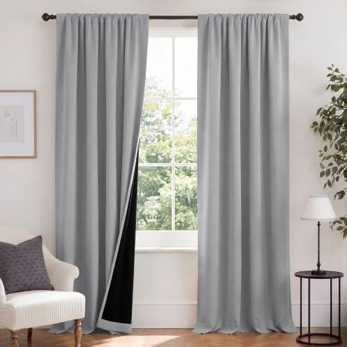 NICETOWN Silver Grey 108 inch Blackout Curtains for Patio Sliding Door