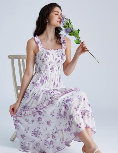 Image of Scarlet Darkness Floral Dress for Women 2026 Flowy Sundress Smocked Cottagecore Dresses