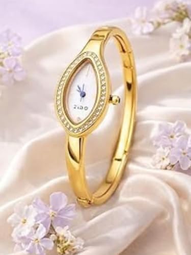 Image of Gold Snake Bracelet Watch for Women in Golden Black Colour, Black Teardrop Dial Analog Watch, Designer Jewellery Style, Party, Wedding 229