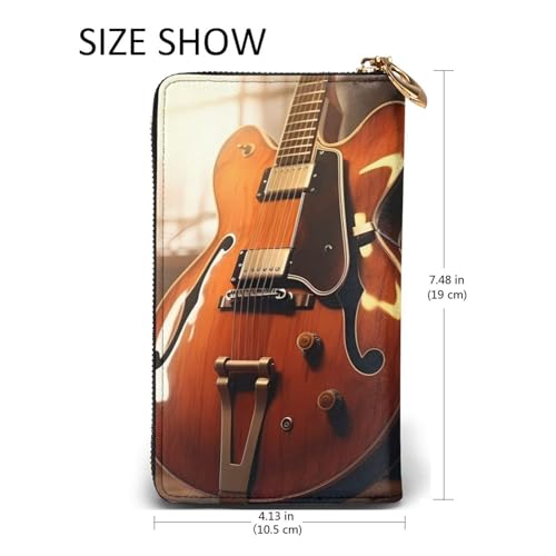 Portefeuille long en cuir noir imprimé guitare pour vos sorties