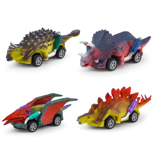 MUYAPAY 4 dinossauros brinquedos, carros para crianças, brinquedos para crianças, carros de dinossauros, brinquedo de carro, Natal, Páscoa, presente de aniversário para meninas e meninos de 2 3 4 5 6