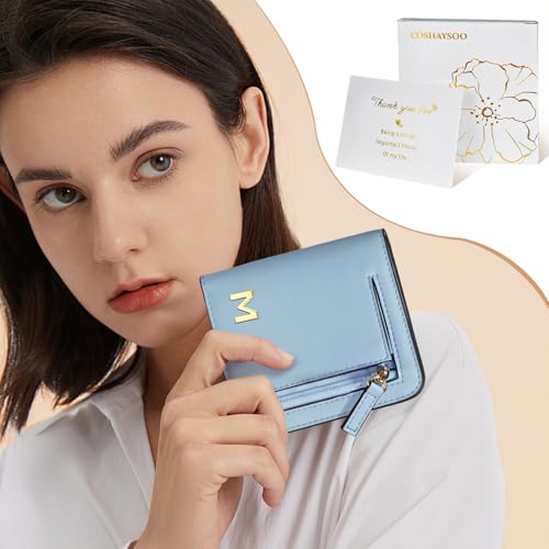 Image of COSHAYSOO Initial Teen Girl Women Wallets RFID Slim RFID, Graduation Birthday Gifts for 10 11 12 13 14 15 16 17 18 19 21 Year Old College Girls, Blue Letter O