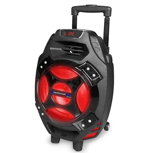 Technical Pro 600 Watts Rechargeable Bluetooth Speakers with Built-in battery, USB, Mic, Aux and SD card Inputs Portable LED Speaker with Wheels and Extendable Carry-on Type Handle