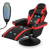 MoNiBloom Massage Gaming Recliner Chair with Speakers, Ergonomic Lumbar Neck Support and Armrests with Cup Holders, Swivel Gaming Chair for Adult Teen, Red