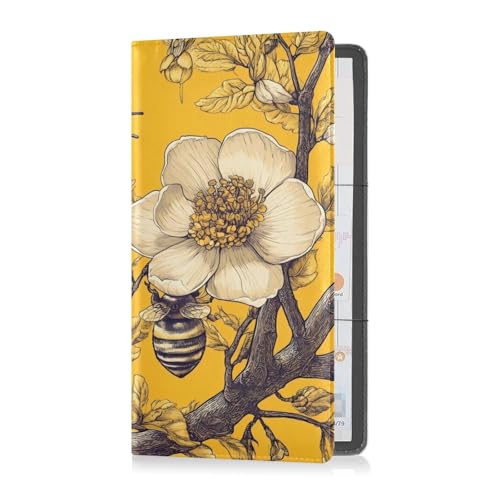 GuoChe Premium Leather Auto Registration Insurance & ID Card Holder Men Women Wallet Accessories Case for any Car, Truck, Motorcycle, Trailer or Boat Bee & Flower Yellow Art2