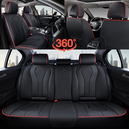 Image of Coverado Car Seat Covers Full Set, Black Seat Covers, Waterproof Car Seat Cover, Car Seat Cushion, Car Seat Covers Front Seats Back Seat Covers, Car Seat Protector Universal Fit Most Cars Red Line