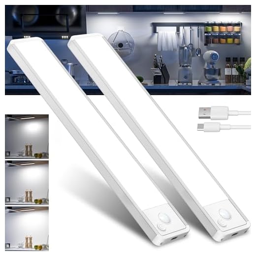 Luz LED Cocina Recargable Sensor Movimiento - Armario Luces Sin Cable Bajo Lampara Interior Mueble Recarga Pilas Tiras Barra Iluminacion Magnetica Bateria USB Inalambrica Light para Kitchen Barras