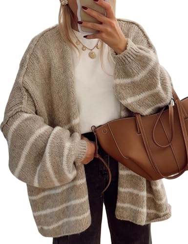 Image of Kissonic Women's Striped Cardigan Sweaters Open Front Long Sleeve Chunky Knit Oversized Fall Sweater Coat