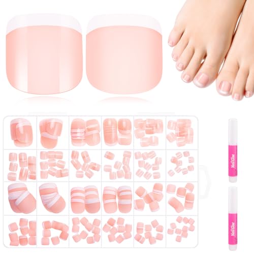 MELLIEX 240 Piezas Uñas Postizas para Pies, 12 Tamaños Francesa Brillantes Mate Tips Uñas, Acrilicas Falsa Toenail Tips para Mujeres Niñas Decoración
