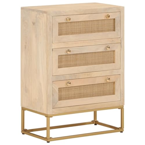 Homgoday Cómoda Madera Maciza de Mango y Hierro 55x30x76 cm, Cajonera Cajones, Cómoda Dormitorios, Mueble de Dormitorio o salón, Cómoda Despachos, Sinfonier Interior Armario