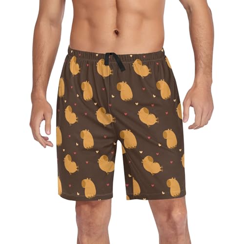 Men's Pajama Shorts Soft Comfy Casual Sleep Lounge Capybara Pj Bottom with Drawstring & Pockets