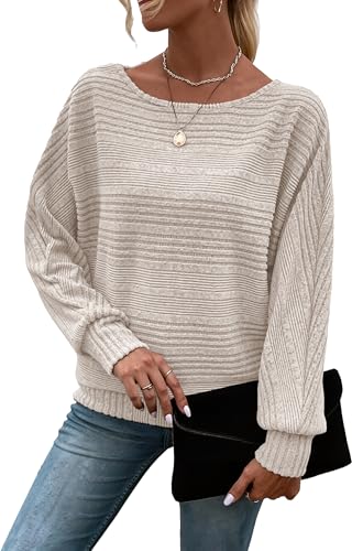RICHSTORY Tops for Women Trendy Batwing Long Sleeve Shirts Casual Crewneck Pullover Sweater Fall Fashion Tunic Blouses Apricot X-Large