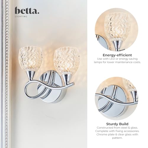 Lámpara de pared doble de acero con tulipas de cristal transparente 3