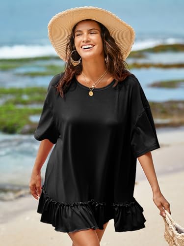 Tankaneo Womens Peplum Oversized Tshirt Summer Casual Pleated Shirt Dress Crew Neck Flowy Beach Tunic Tops4