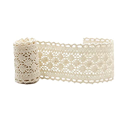 5 yards Ruban de Dentelle Vintage Beige Ruban Décoratif en Coton, Au Crochet Bordure en Dentelle, pour couture, travaux manuels, décoration de mariage, emballage cadeau (5,8 cm)