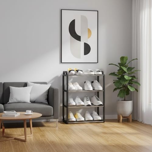 Image of 4-Tier Shoe Storage Rack | Space-Saving Free-Standing Shoe Organizer | Durable Metal Frame with Open Shelves | Ideal for Entryway, Closet, Bedroom (Portable-Black, 4 Tier)