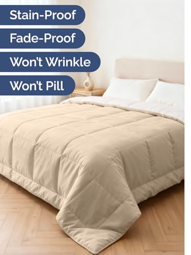 Image of Full Size, Cream & Antique White Alternative Down Comforter - Warm, Lightweight & Breathable Hotel Quality Bedding for Men, Women, Kids & Teens - All Season Cooling Microfiber Duvet Insert Comforter