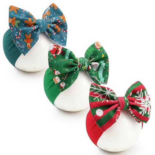 kexinstar Christmas Baby Headbands 3 Pcs Nylon Headbands with Bows for Baby Girl Hair Accessories for Newborns Infants Toddlers Christmas Outfit