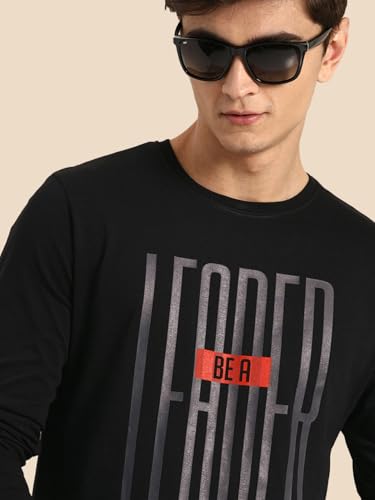 Image of Bewakoof Men's Cotton Printed LeaderFull Sleeves | Round Neck | Regular Fit T-Shirt /Tee