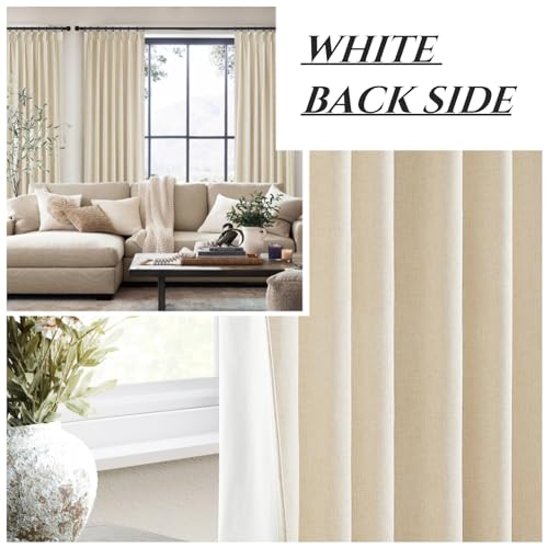 Image of Light Beige 100% Blackout Curtains for Office at Home /Playroom /Classroom, Noise Cancelling Thermal Curtains 90 Inch Length 2 Panels Set Neutral Modern Window Faux Linen Pinch Pleated Drapes(40x90)