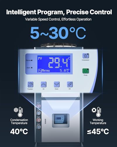 Image of VEVOR Air-Cooled Water Chiller, 25 HP, Industrial Water Chiller with 60,480 Kcal /h Cooling Capacity, Dual Compressor, 53 Gal Large Tank, LED Display, Cooler for Cooling Water, Not Air Conditioner