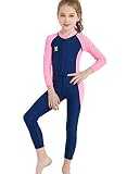 DIVE&SAIL - Traje de Buceo Infantil Neopreno para Niñas de una Pieza Bañador de Deporte Acuñatico Snorkeling Wetsuit Secado Rápido Surf Playa Colorido - Azul