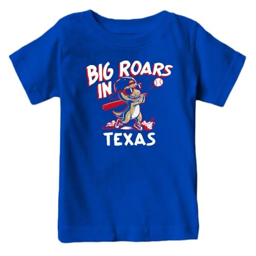 Big Roars in Texas Kids Dinosaur T-Shirt for Baseball Fans (Royal 4T)
