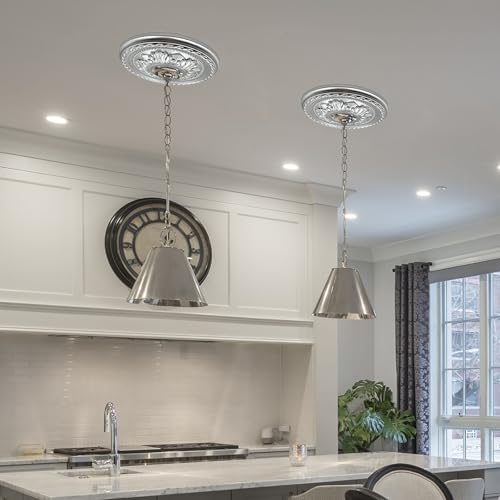 Image of Ceiling Medallion for Light Fixtures Ceiling Fan Medallion Ceiling Light Cover Plate Home Lighting Ceiling Medallions 12 inch OD x 3.6 inch ID(Silver)