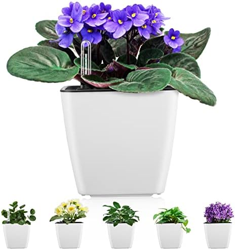 Self Watering Planters for Indoor Plants : 5 inch 6 Pack White Planter with Water Level Indicator African Violet Self Watering Flower Pot for Herb pots House Plant Planting Plastic Modern Decor Pots