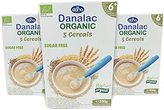 DANALAC Organic Baby Cereal (Five Cereals) 200 Gram Porridge Sugar Free 6 Months Plus | Wheat, Corn, Rice, Rye, Barley (Pack of 3)