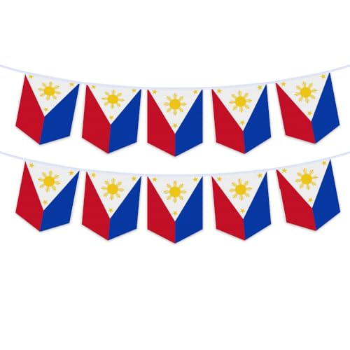 Philippines String Flag Pennant Banner 8x12in,Small Mini Filipino Philippine National Flags Bunting Banner,National Country Decoration for School, Party, Sports Events, Patriotic Festival, 30 Feet 30 Flags. (Philippines)