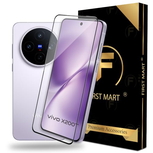 Image of FIRST MART Tempered Glass for Vivo X200T, 9H Full-Glue Screen Protector, 3D Edge-to-Edge, HD Clear, Oleophobic, Case-Friendly, Black, Pack of 1