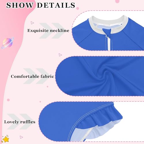 Plain Royal Blue Baby Girl Bathing Suit Long Sleeve UPF 50+ One Piece Toddler Swimsuit Size 3T3