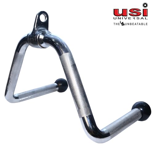 Image of USI Universal Cable Machine Attachment LAT Pulldown Attachments Home Gym Triceps Pull Down Attachment Cable Machine Equipments for Home Gym (Silver- Rowing Handle)