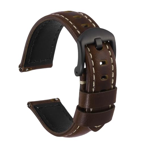 Bracelet de montre en cuir ciré HARFINGTON 20mm, l'élégance vintage d'une finition huilée noire